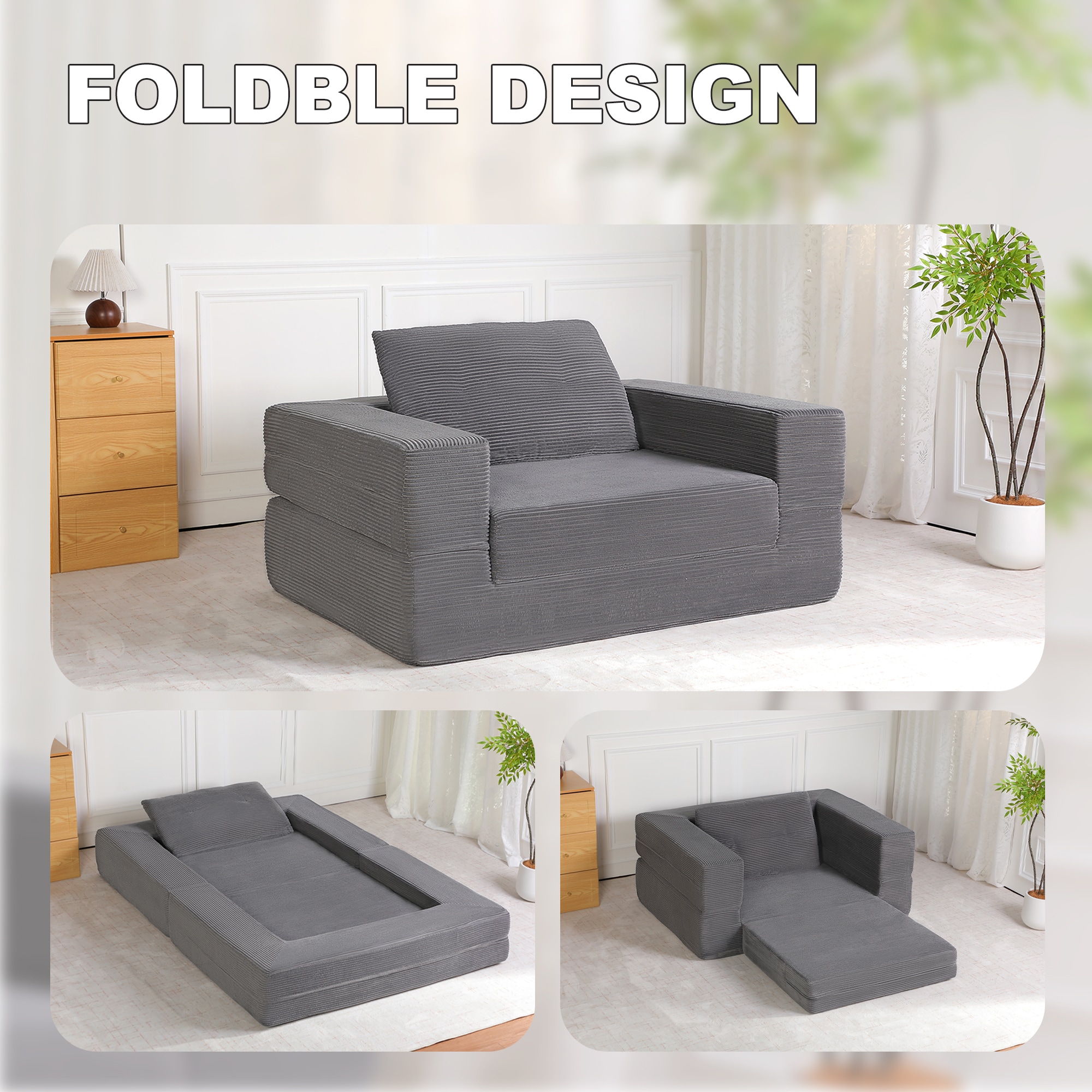Compression Sofa Bed For Adults And Pets Modern Floor Couch Grey_voghion.com